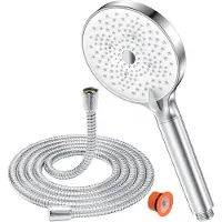Famanu Handbrause mit 1,6 m Schlauch und Filter, 6 Strahlarten, wassersparend, Chrom/Weiß