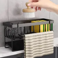 Famanu Spülenorganizer mit Abtropfschale und Handtuchhalter, Metall Schwammhalter für die Küche, schwarz