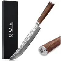 Wakoli Nussbaum Damast Premium Tranchier- & Fleischmesser I 25 cm Klinge I Nussbaumholzgriff
