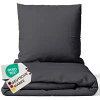NYVI Bettwäsche Set DreamScience Renforcé Uni - Atmungsaktiv & Weich - 100% Baumwolle - Mit Reißverschluss Farbe:anthrazit;Größe:155x220 + 80x80 cm