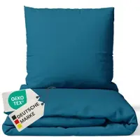 NYVI Bettwäsche Set DreamScience Renforcé Uni - Atmungsaktiv & Weich - 100% Baumwolle - Mit Reißverschluss Farbe:petrol;Größe:155x220 + 80x80 cm