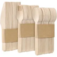 Famanu Holzbesteckset – 150 Stück – 50 Gabeln, Löffel, Messer – Für Picknick, Feier oder Grillparty