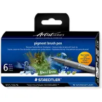 Staedtler - Brush Pen Pigment Blue/green 6 pcs assorted (371C6-8)