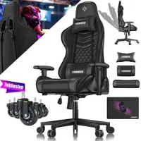 Kesser Gamingstuhl mit Kopfstütze & Lendenkissen Ergonomischer Gaming Sessel 150kg belastbar 360° Armlehne Drehbarer Schreibtischstuhl Schwarz