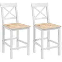 HOMCOM Hohe Küchenhocker aus Holz, Sitzhöhe 60,2 cm, mit Rückenlehne und Fußstütze, 41 x 46 x 97,5 cm, naturfarben und weiß