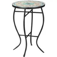 Outsunny Runder Mosaik-Gartentisch – Metall-Akzenttisch für Terrasse, Balkon & Außenbereiche, 35,5 x 35,5 x 53,5 cm, Türkis
