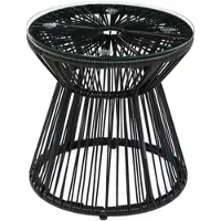 Outsunny Runder Gartentisch aus Kunstrattan mit Glasplatte und Metallgestell, Belastbarkeit 30 kg, Ø 40 x 42 cm, schwarz