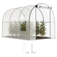 Outsunny 3 x 2 x 2 m Folientunnel-Gewächshaus mit Rolltür und Netzfenstern, begehbares Zelt mit Plastikabdeckung und Stahlrahmen, klar