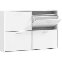 HOMCOM Weißer, moderner Schuhschrank mit 4 Klappschubladen für 16–24 Paar Schuhe, für den Flur, 120 x 24 x 81 cm