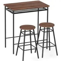 HOMCOM Industrial Bar-Set mit 2 Hockern, platzsparender Hoher Küchentisch mit Ablagefach & Fußstützen, Braun & Schwarz, kompakt für Ess- & Wohnzimmer