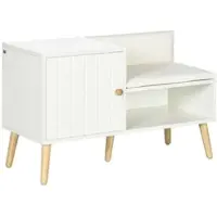 HOMCOM Moderne Schuhbank mit gepolstertem Sitz, offenem Regal & Schrank für 4 Paar Schuhe, Weiß, 80x33x49cm