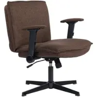 HOMCOM Breiter Bürostuhl, Schreibtischstuhl ohne Rollen mit klappbaren Armlehnen, höhenverstellbar, drehbar, aus Leinen, Braun