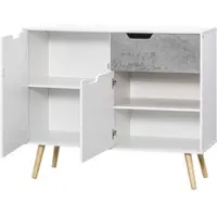 HOMCOM Sideboard mit 2 Doppeltüren und Schublade aus Spanplatte und Kiefernholz 98x39x81,5 cm Grau & Weiß