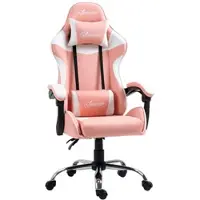 Vinsetto Gaming-Stuhl / Neigbarer Bürostuhl (135°) mit Kopfstütze und Lendenkissen — 63x67x122–130 cm — Rosa