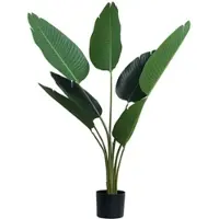 Outsunny 120 cm Kunstpflanze Paradiesvogel, Tropische Palme mit 7 Bananenblättern im Topf, Dekoration für Innenräume, Grün