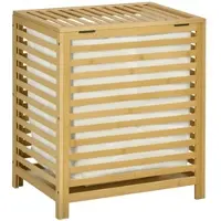 HOMCOM Wäschekorb aus Bambus, herausnehmbarer Wäschesack, wasserbeständig, Natur + Beige