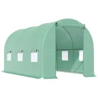 Outsunny Tunnelgewächshaus 445 x 200 x 200 cm – Gartengewächshaus mit 6 Fenstern und einer Abdeckung aus grünem Polyethylen (PE) 140 g/m2