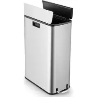 Costway 46L Mülleimer Edelstahl, Küchenabfalleimer mit 2 Deckeln & Pedal, Griffe & herausnehmbarem Inneneimer, Treteimer Abfalleimer 52 x 26 x 68 cm