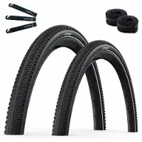 Bike-parts 2 x Schwalbe G-One Comp Plus Drahtreifen Active PunctureGuard Green Compound E-25 Schwarz+Reflex 50-622 (28 x 2.00") + 2 x Schwalbe Schläuche SV19 inkl. maxxi4you Reifenheber