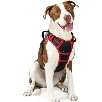 Famanu Anti-Zieh-Hundegeschirr verstellbar mit Handgriff und Frontclip, reflektierend und bequem, schwarz/rot, Größe L