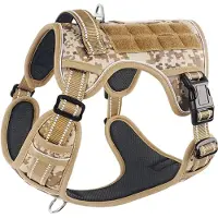 Famanu Hundegeschirr - Taktisches Geschirr mit Molle-System - Verstellbar und Gepolstert - Camouflage Braun - XL
