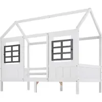 SOFTWEARY Kinderbett mit Lattenrost, 90x200 cm, Hausbett mit Rausfallschutz, Holzbett aus Kiefer, Jugendbett, Einzelbett