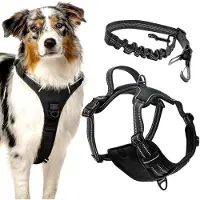 Famanu Hundegeschirr - Anti-Zieh-Funktion - Reflektierend - Gepolsterter Griff - Verstellbar - Atmungsaktives Material - Sicherheitsgurt inklusive (L)