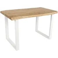 Casa Massiva Baumkantentisch Cali 120 x 80 cm, Akazienholz massiv Eiche-Optik, 50 mm Tischplatte, Esstisch mit U-Metallgestell Weiß, Industrial-Design