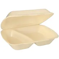 Starpak 100 Menüboxen mit Klappdeckel, XPS 2-geteilt 7,5 cm x 24,3 cm x 20,8 cm creme | Schrumpffolie (100 Stück)