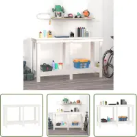 The Living Store Werkbank Weiß 140x50x80 cm Massivholz Kiefer