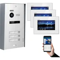 Balter EVO Aufputz Silber 2-Draht BUS 7" WiFi Monitor Weiß Video Türsprechanlage Set 3 Familienhaus