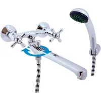 RAV MORAVA Wand-Wannenarmatur aus Chrom mit oder ohne Handbrause und langem Auslauf SLEZAK Ihre Wahl: Mit Handbrause mit festem Standfuß,