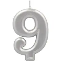 Papstar Zahlenkerze mit Halter 7 cm silber "9" 12 Stück