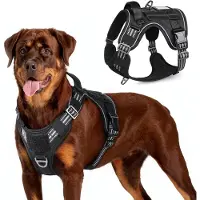 Famanu Hundegeschirr No-Pull mit Handgriff und Molle-System, reflektierendes Hundeharness für große Hunde, schwarz, Größe L
