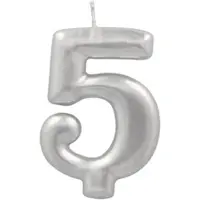 Papstar Zahlenkerze mit Halter 7 cm silber "5" 12 Stück