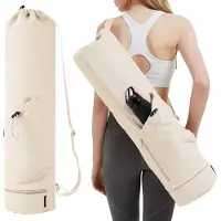 Famanu Yogatas groß mit verstellbarem Tragegurt, Pilatetas mit Fächer für Flasche und Nassfach, beige