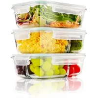 Markenlos Set von 3 Glas-Mahlzeitvorbereitungsbehältern, 1040 ml, 1-2-3 Fächer, luftdicht, BPA-frei, ofen- und gefrierfest