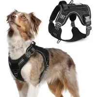 Famanu Hundegeschirr No-Pull, Taktisches Geschirr mit Molle-Paneel und Handgriff, Verstellbar für Mittelgroße Hunde, Schwarz, M