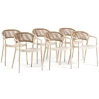 Idea New Garden Srl Set aus 6 Gartenstühlen aus Polypropylen mit Glasfaser und Rückenlehne aus geflochtenem Seil, stapelbare Stühle wetterbeständig für Garten, Terrasse, Balkon, Bar und Restaurant – Jolanda – Creme