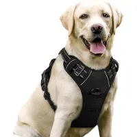 Markenlos Hundegeschirr Anti-Trek Schwarz L - Gepolstertes Verstellbares Tiergeschirr - Hundegeschirr mit Handgriff und Frontclip - Strapazierfähig und