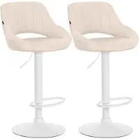 CLP 2er Set Barhocker Milet Stoffbezüge höhenverstellbar drehbar mit Rückenlehnen | Farbe creme Material Gestell Metall matt weiss