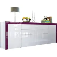 Vladon Sideboard La Paz V2, Germany, Kommode mit 2 Türen, 2 Schubkästen und 2 Klappen, Weiß Hochglanz/Weiß Hochglanz/Brombeer Hochglanz (200 x 72 x 35 cm)