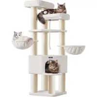 Feandrea Kratzbaum, mehrstöckiger Katzenbaum, dicke Sisalstämme, für große Katzen, Katzenkratzbaum, weiß