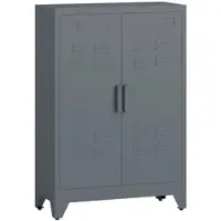 HOMCOM Aktenschrank mit Lamellentüren, Lagerschrank, Metallschrank mit 2 verstellbaren Einlegeböden, 75 x 33 x 110 cm, Grau