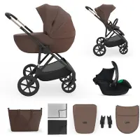 Kinderkraft PRIME 3 Kinderwagen 3-in-1 mit Babyschale MINK PRO 2, leicht faltbar große Räder, 8/12 Einhand-Faltung Travel System, Braun