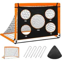 OEM Kinder-Fußballtor 2-in-1, 5-Schussloch-Tor, für Garten, leicht zu transportieren, inkl. Tasche, 4 Erdspikes