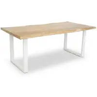 Casa Massiva Baumkantentisch Cali 240 x 100 cm, Akazienholz massiv Eiche-Optik, 50 mm Tischplatte, Esstisch mit U-Metallgestell Weiß, Industrial-Design