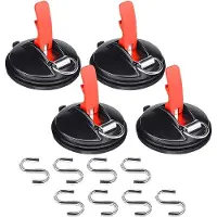 Famanu Set von 4 Saugnäpfen mit Haken, inklusive 8 S-Haken - Camping und Befestigung von Gepäckplanen und Zelten