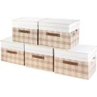 Markenlos Aufbewahrungsbox mit Deckel, Stoff, Waschbar, Patchwork-Muster, 38x25x25 cm, Set von 5, Hellbraun