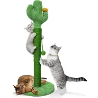 Famanu Kratzsäule Kaktusform, natürliches Design mit Sisal und Spielzeugball - Grün